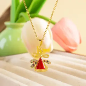 Xl2801 Christmas Hat Red Gold Necklace