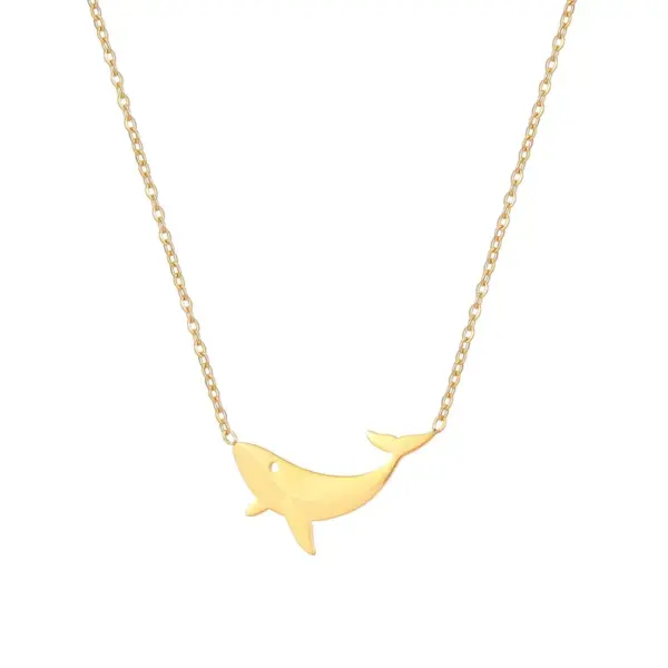 Wholesale PVD Coated Real Gold Plated 18K Gold Whale 304 Stainless Steel Casual Cartoon Style Streetwear Waterproof Non Tarnish 304 Stainless Steel Pendant Necklace