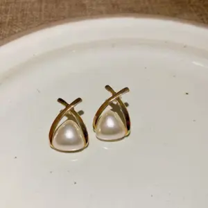 Silver Needle X-Shaped Cross Imitation Pearl