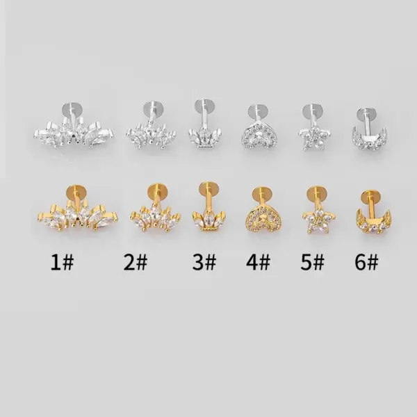 1 Piece Lip Rings Simple Style Classic Style Heart Shape Crown 316L Stainless Steel Waterproof Non Tarnish Surgical Steel Zircon Vacuum Plating K Gold Plated Lip Rings Ear Cartilage Rings & Studs