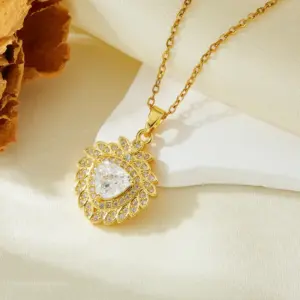 Gold Sunflower Triangle White Diamond Necklace T021