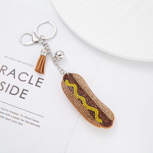 Wholesale 4pcs Creative Velvet Diamond-encrusted Hot Dog Keychain