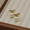 Wholesale 1 Pair Cute Pearl Bee Plating Copper 18K Gold Plated Ear Studs