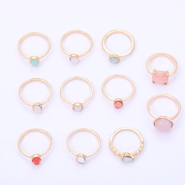 Wholesale New European and American combination ring fashion colorful candy color gem 11 suit ring jewelry factory direct sales