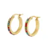 Wholesale 1 Pair Lady Geometric Inlay Titanium Steel Rhinestones 18k Gold Plated Hoop Earrings