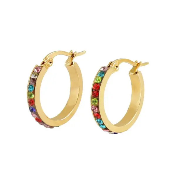 Wholesale 1 Pair Lady Geometric Inlay Titanium Steel Rhinestones 18k Gold Plated Hoop Earrings