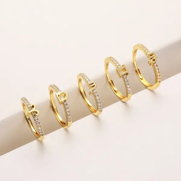 Wholesale Copper 18K Gold Plated IG Style Hip-Hop Simple Style Plating Inlay Constellation Zircon Adjustable Ring