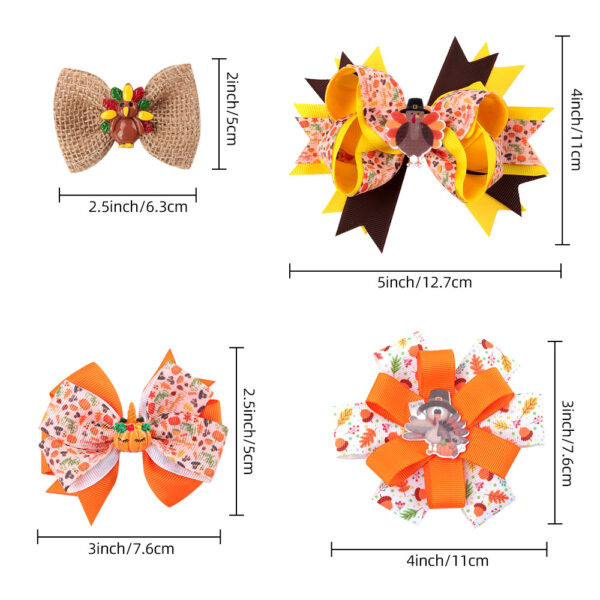 Wholesale Amazon Hot Sale Thanksgiving Children's Bow Hairpin Point Small Turkey Accessories Headwear Rowan Ribbon Hair Accessories