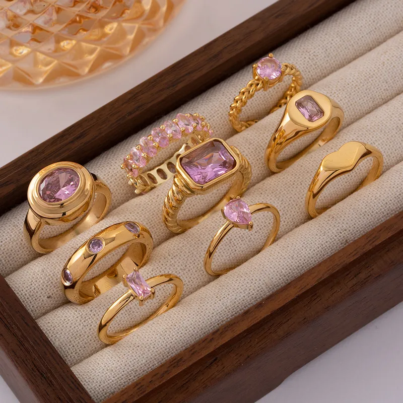 Wholesale PVD Coated Real Gold Plated Geometric 304 Stainless Steel Fashion Waterproof Non Tarnish Rings