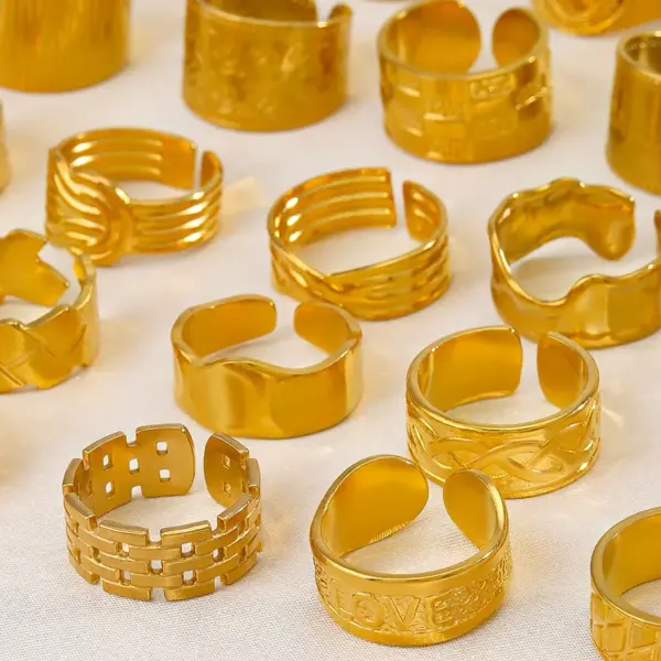 PVD Coated 18K Gold Plated Geometric 304 Stainless Steel Hip-Hop Waterproof Non Tarnish Open Ring