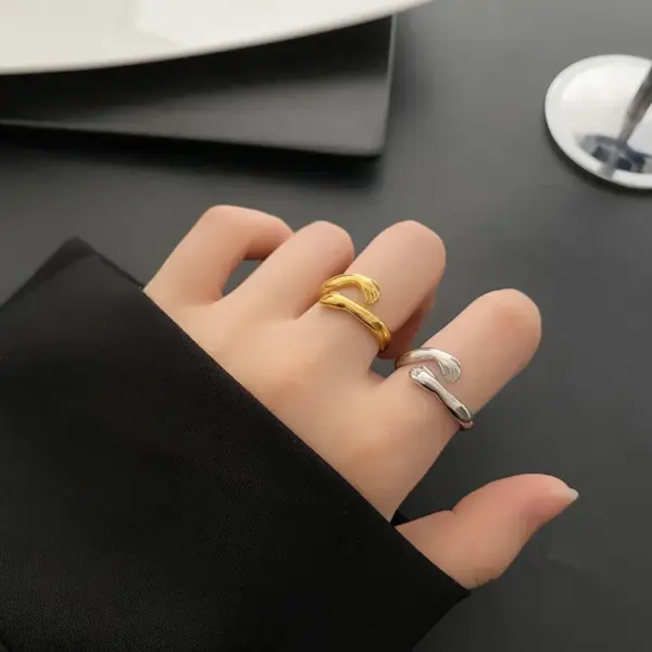 Vacuum Plating Real Gold Plated 18K Gold Gold Plating Silver Plated Hand 304 Stainless Steel Novelty Waterproof Non Tarnish Open Ring