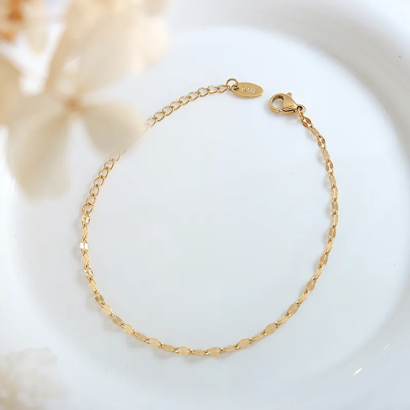 Wholesale PVD Coated Real Gold Plated 18K Gold Solid Color 304 Stainless Steel INS Style Waterproof Non Tarnish 304 Stainless Steel Bracelets