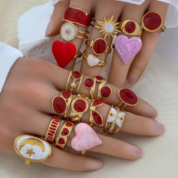 Vintage Red Oil Drop Ring For Women New Style Ins Famous Open Finger Ring Trendy Stainless Steel 304 Adjustable Size