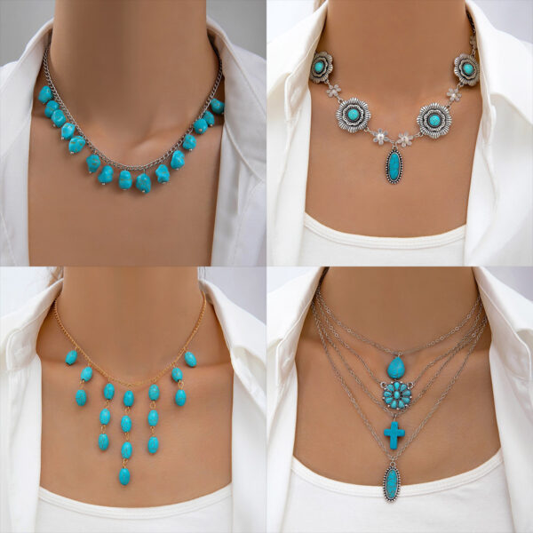 Wholesale Bohemian Style Vintage Turquoise Flower Necklace