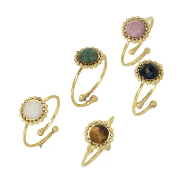 Wholesale Retro Geometric Titanium Steel Natural Stone Open Rings In Bulk