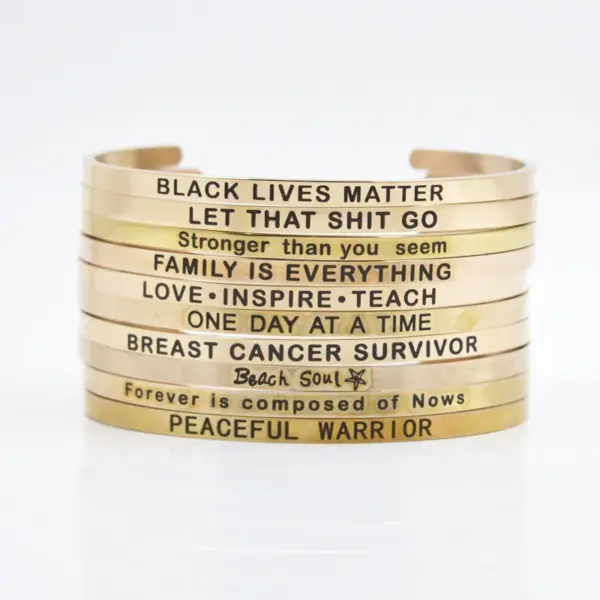 Wholesale Casual Simple Style Letter Stainless Steel Cuff Bracelets In Bulk