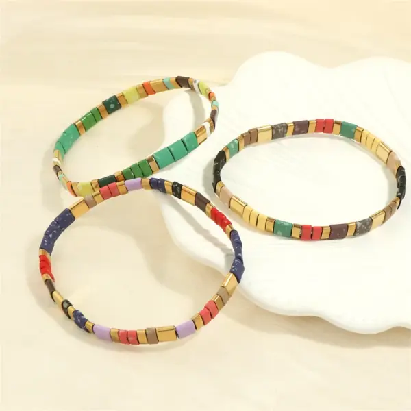 Wholesale Hawaiian Bohemian Streetwear Square Copper Beaded Stoving Varnish Plating 18k Gold Plated Bracelets