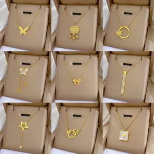 Wholesale PVD Coated Real Gold Plated Circle Letter Butterfly Titanium Steel Simple Style Waterproof Non Tarnish Necklace