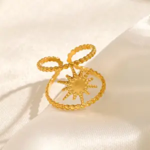 Wholesale PVD Coated 18K Gold Plated Star 304 Stainless Steel IG Style Waterproof Non Tarnish Open Ring