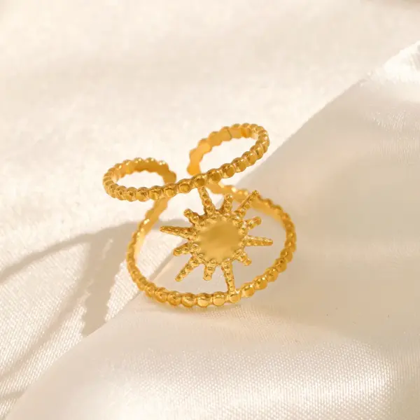 Wholesale PVD Coated 18K Gold Plated Star 304 Stainless Steel IG Style Waterproof Non Tarnish Open Ring