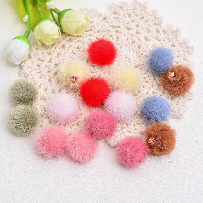 Wholesale New 15MM long fur ball mink fur ball diy beads stud earrings necklace pendant earrings aessories handmade aessories