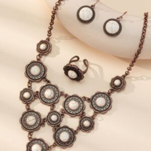 Wholesale Bohemian vintage multi-layered round white and blue pine necklace