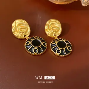 75# Black silver needle mid-ancient round dripping irregular earrings