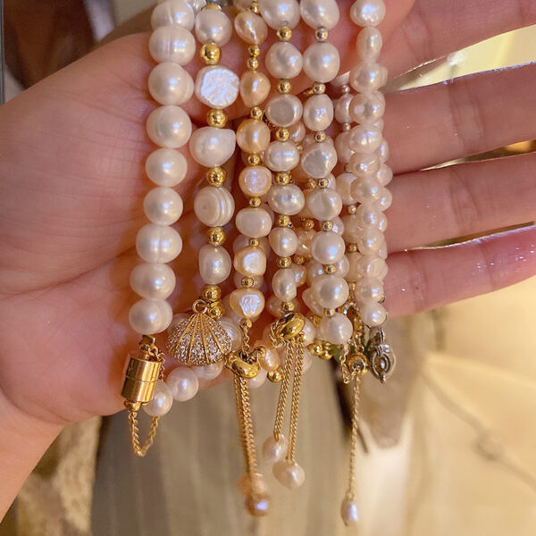 Wholesale French Versatile Freshwater Pearl Round Bead Fishtail Bracelet, Fashionable Light Luxury Temperament Bracelet, Niche High-End Jewelry for Women