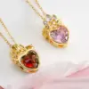 Wholesale Titanium Steel Copper Inlay Heart Shape Crown Zircon Pendant Necklace