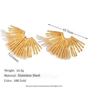 Street Exaggerated Ray Fan Shaped Stud Earrings-Gold