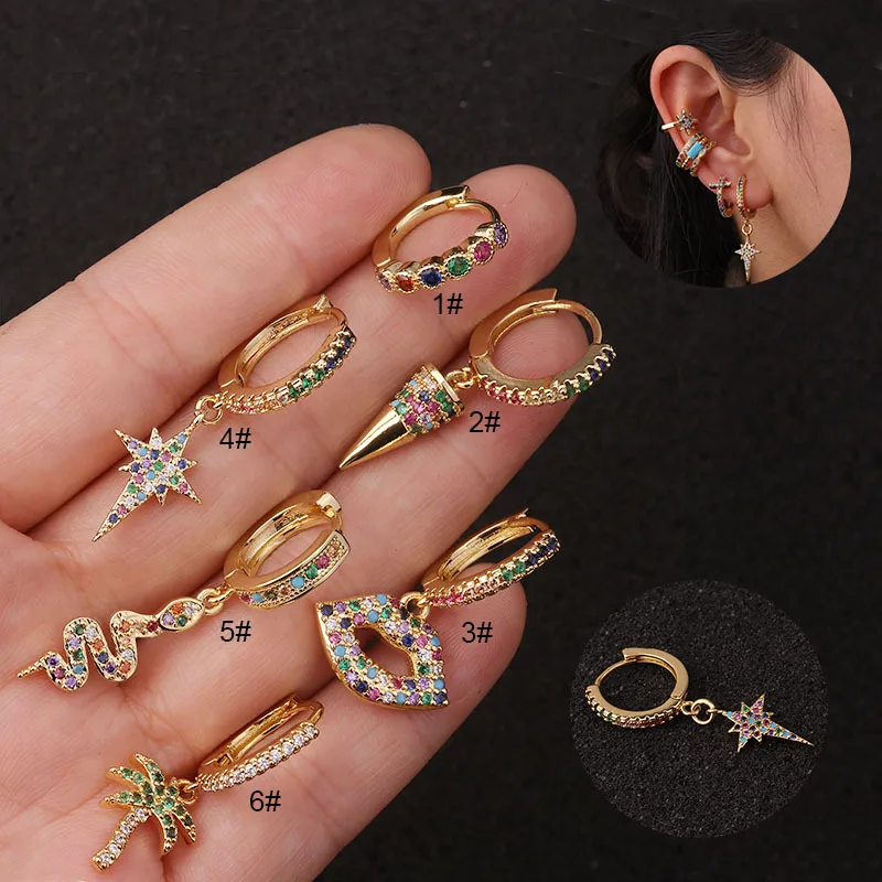 Wholesale Lady Star Inlaid Zircon Copper Earrings