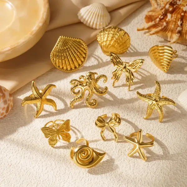 Wholesale Fashion Luxury Vacation Style Stainless Steel Ring Star Smooth Open Ring Women's Trendy Non-Fading Jewelry Accessory