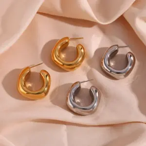 Wholesale PVD Coated Real Gold Plated 18K Gold Solid Color 304 Stainless Steel Simple Style Waterproof Non Tarnish Ear Studs