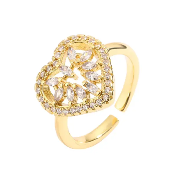 Wholesale Retro Oval Waves Heart Shape Copper Gold Plated Zircon Open Rings In Bulk