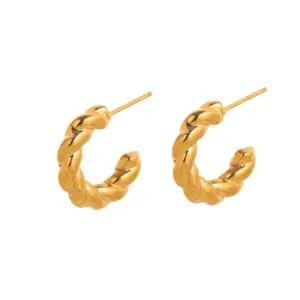 Twist C- Shaped Stud Earrings Yellow / Gold