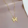 Wholesale Golden Plated 304 Stainless Steel Electroplating Artificial Gemstones Butterfly Sweet Cable Chain Pendant Necklace For Women'S