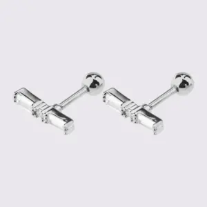 White Steel Large Long Zircon Ear Studs