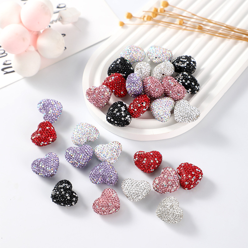 Wholesale Full Diamond Peach Heart Heart 18*24 Heart Peach Heart Handmade Aessories Cross-Border pular Heart Creative Bead Chain Jewelry