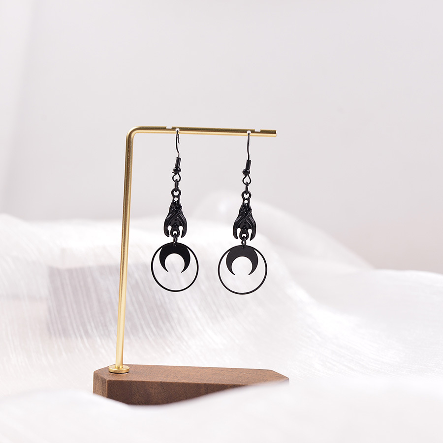 Wholesale Dark Punk Style Moon Circle Earrings