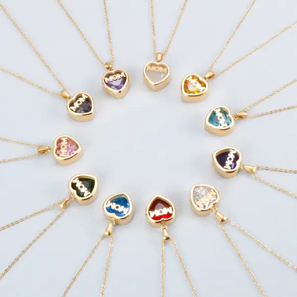 304 Stainless Steel Letter PVD Coated Birthstone 18K Real Gold Plated Fashion MAMA Waterproof Non Tarnish Plating Inlay Cable Chain Pendant Necklace