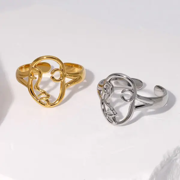 Wholesale PVD Coated Real Gold Plated Human Face Stainless Steel Fashion Waterproof Non Tarnish Open Ring