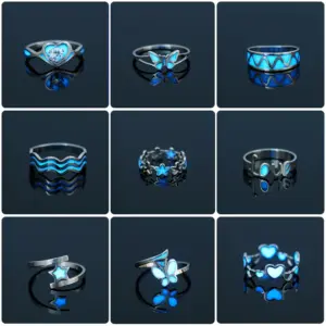 Wholesale Jewelry Sweet Heart Shape Butterfly 201 Stainless Steel Zircon Luminous Inlay Stainless Steel Rings