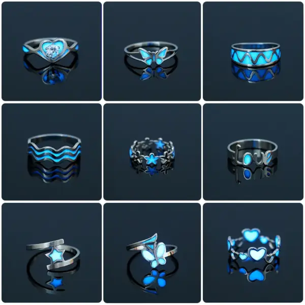 Wholesale Jewelry Sweet Heart Shape Butterfly 201 Stainless Steel Zircon Luminous Inlay Stainless Steel Rings
