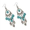 Wholesale Small leaf and twig tassel turquoise earrings