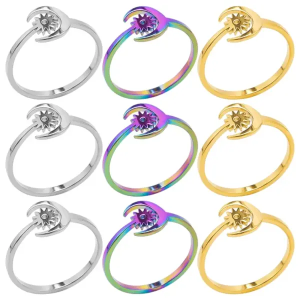 Wholesale PVD Coated Real Gold Plated 18K Gold Sun 304 Stainless Steel Simple Style Waterproof Non Tarnish Rings