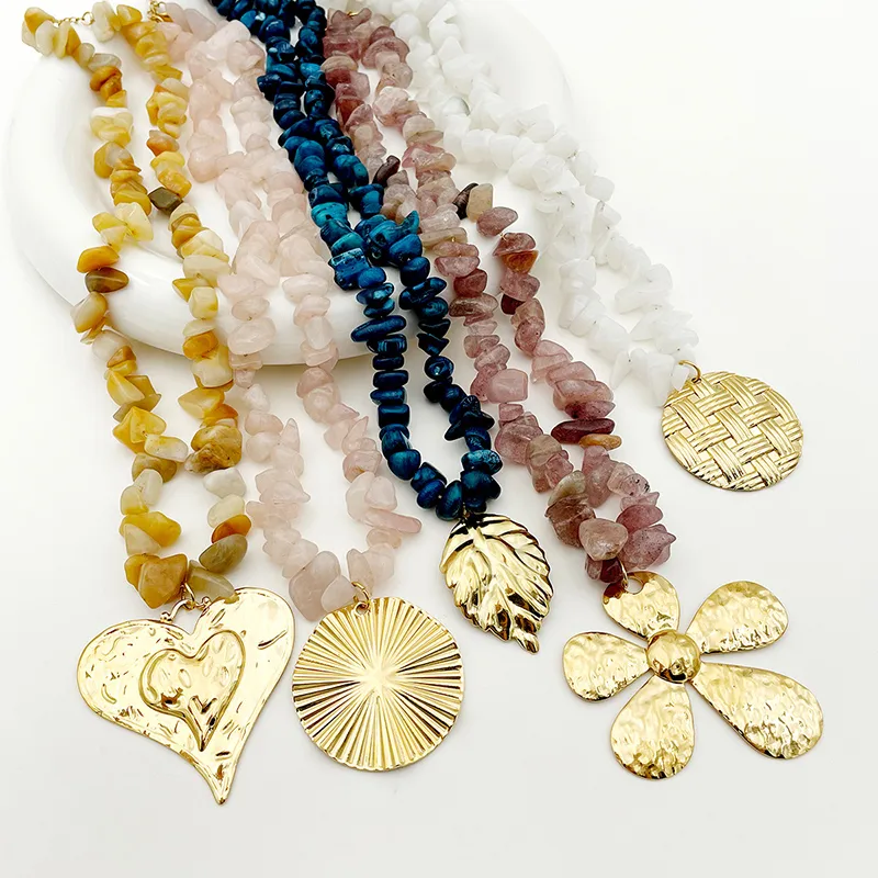 Wholesale PVD Coated Real Gold Plated 18K Gold Leaves Heart Shape Flower 304 Stainless Steel Vacation Beach Pastoral Waterproof Non Tarnish 304 Stainless Steel Pendant Necklace