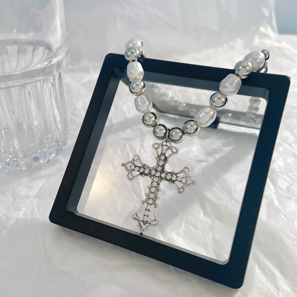 oly-6b21f0374b71e1a2dca1244448bfe80f Wholesale Full Diamond Cross Pearl Necklace Isn Style Hip-Hop Niche Stylish Punk Summer Jewelry Aessories