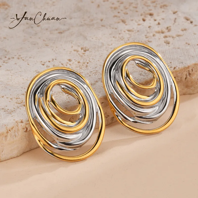 Wholesale 1 Pair IG Style Artistic Geometric Color Block Plating Titanium Steel 18K Gold Plated Ear Studs
