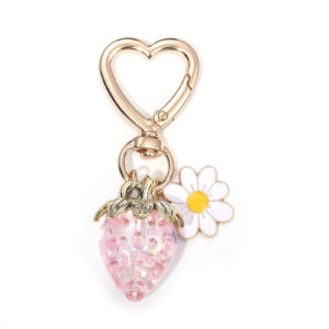 Pink plating-strawberry daisy keychain