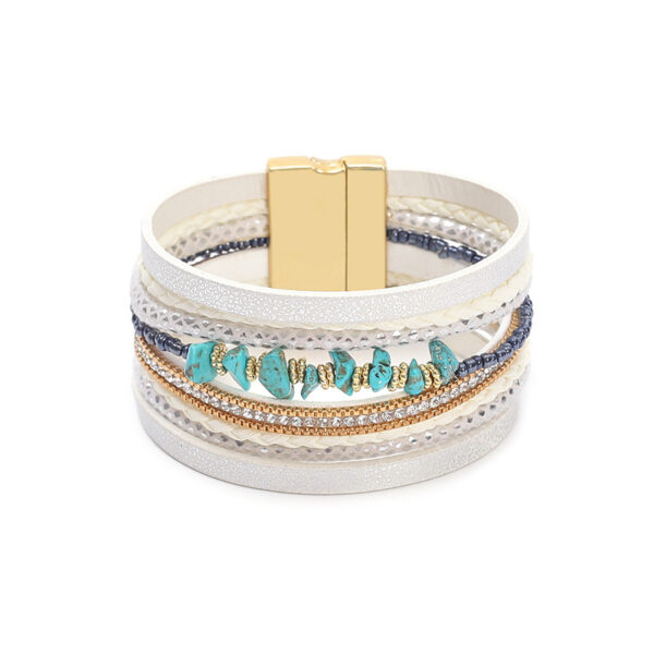 Wholesale Bohemian style turquoise beads string leather women's bracelet creative retro turquoise magnet buckle bracelet